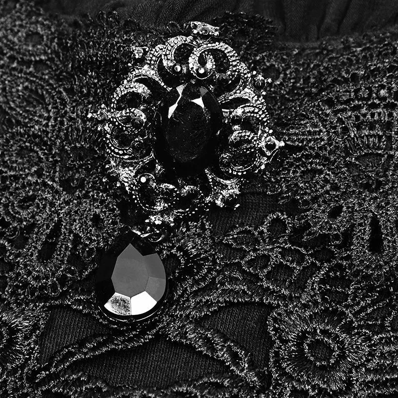 WLT-012 black Lace Stand Collar Lolita T-Shirts For Women