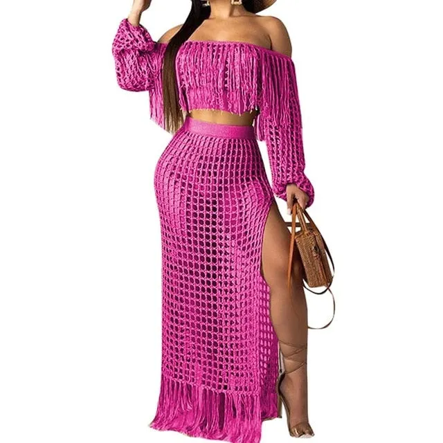 women off shoulder Tops  long skirts bikini swimwear